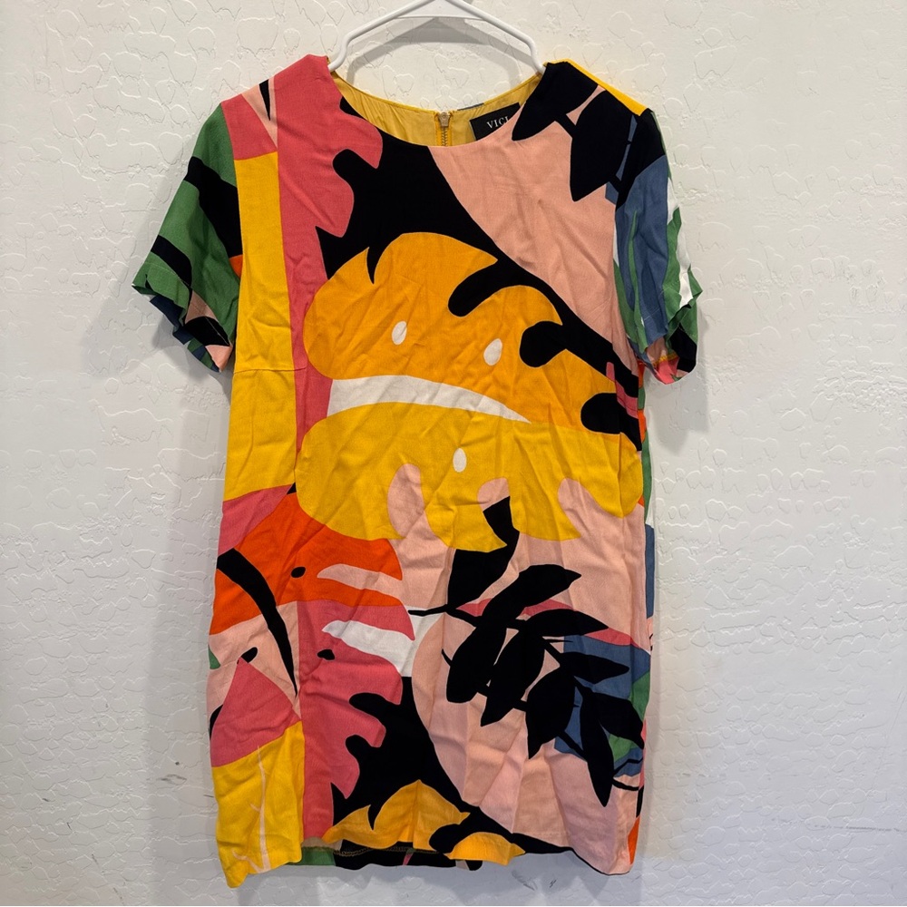 Vici Sheath Colorful Leaf Print Mini Dress Womens Large Tropical Resortwear